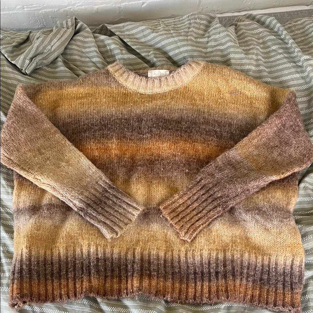 Yellow and Brown Altar’d State Crew Neck Sweater with Gradient Pattern